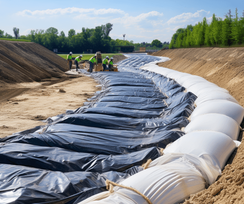 Image of using geotextile for soil reinforcement and erosion prevention