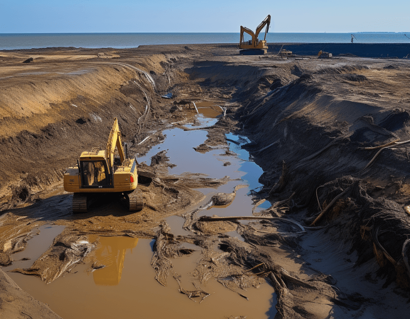 Image of dredged sediment disposal following environmental regulations