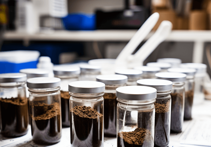 Image of laboratory testing of soil samples to determine optimum moisture content and density