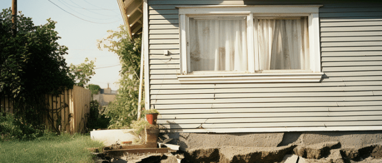 Image of a house with cracks in the foundation and walls caused by swelling expansive soil