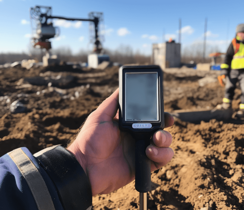 Image of using a soil density gauge for in-situ testing at a construction site